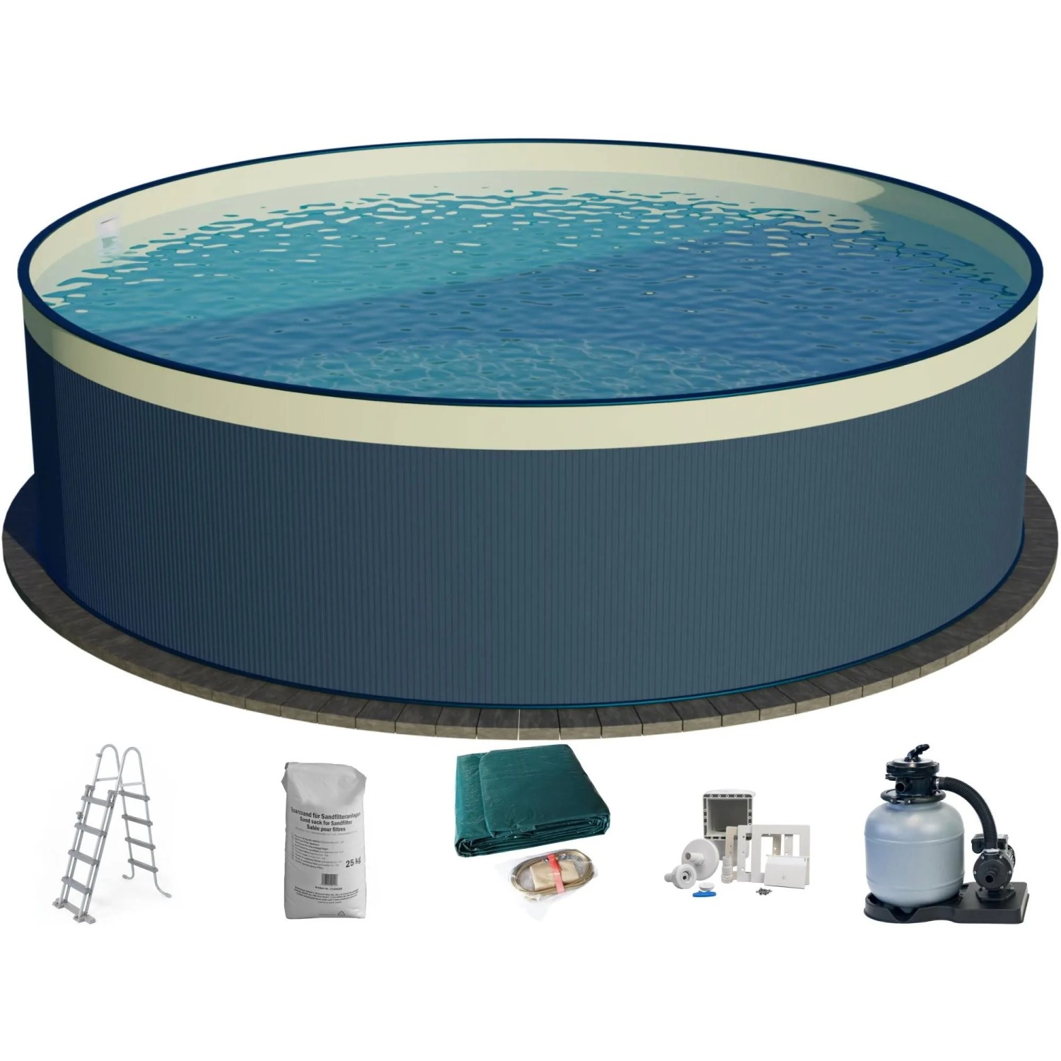 Planet Pool Stahlwandpool Set 6 teilig Rund 450x90 cm Stahl 0,3 mm Anthrazit Folie 0,2 mm Sand Overlap Planet Pool Stahlwandpool Set 6 teilig Rund 450x90 cm Stahl 0,3 mm Anthrazit Folie 0,2 mm Sand Overlap