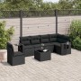 Schwarze 7-tlg. vidaXL Garten-Sofagarnitur aus Poly Rattan mit Kissen und Tisch.