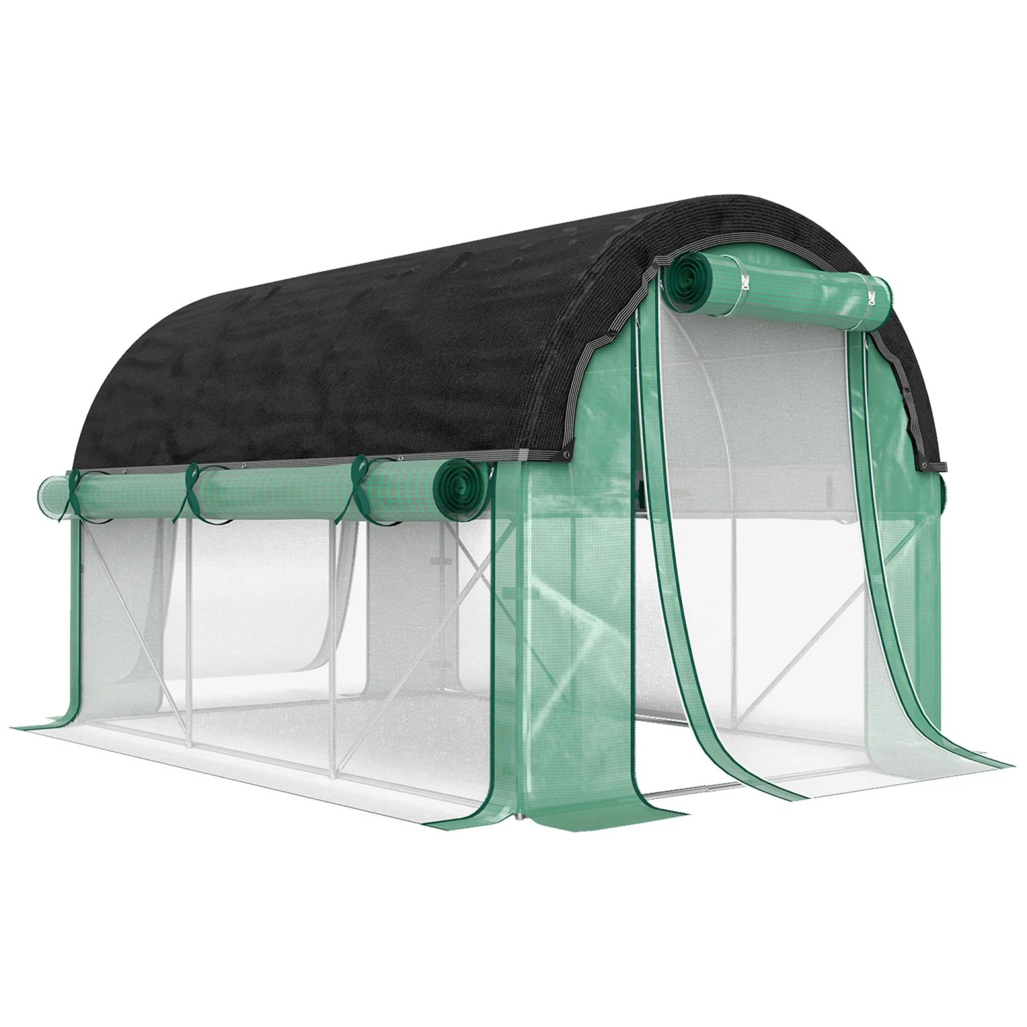 Furnicato 3 X 2 X 2 M Polytunnel-gewächshaus Mit Sonnenschutznetz Rollbaren Seitenwänden Kunststoff-abdeckung Stahlrahmen Grün