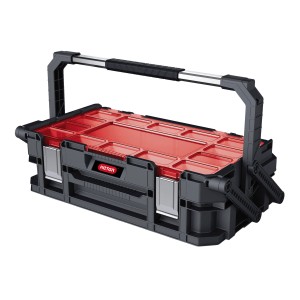 Keter Connect Cantilever Organizer: Werkzeugkoffer mit Tragegriff und roten Fächern.