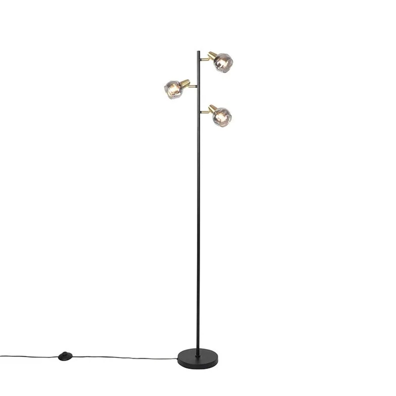 QAZQA Art Deco Stehleuchte Schwarz und Gold mit Rauchglas 3 Licht Vidro