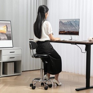 HOMCOM Rollhocker mit Lehne Kunstleder Schwarz 32L x 40B x 70-86H cm