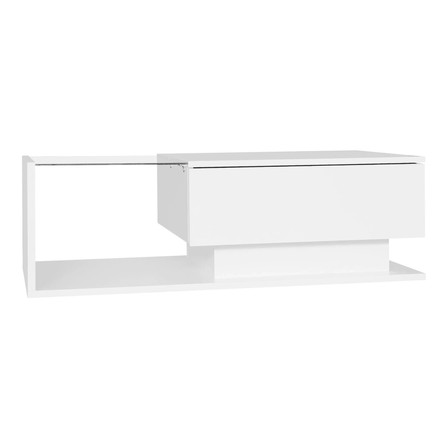 okwish Couchtisch mit LED-Beleuchtung Glasplatte und Schubladen Weiß 100 × 50 cm