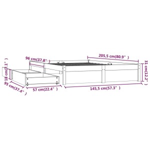 vidaXL Bett 140x200 cm mit Schubladen, Kiefernholz, Stauraum
