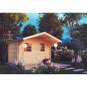 Unbehandeltes Kiehn-Holz Gartenhaus KH 44-004 (300x250cm) im Garten.