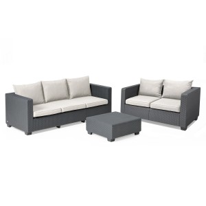 Allibert Salta Gartenmöbel Set mit Sofa, Sessel und Tisch in Rattanoptik.