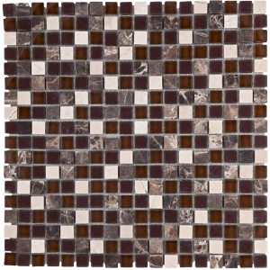 Mosaikmatte Beach aus Glas und Naturstein, 30x30 cm, in Braun- und Beigetönen.