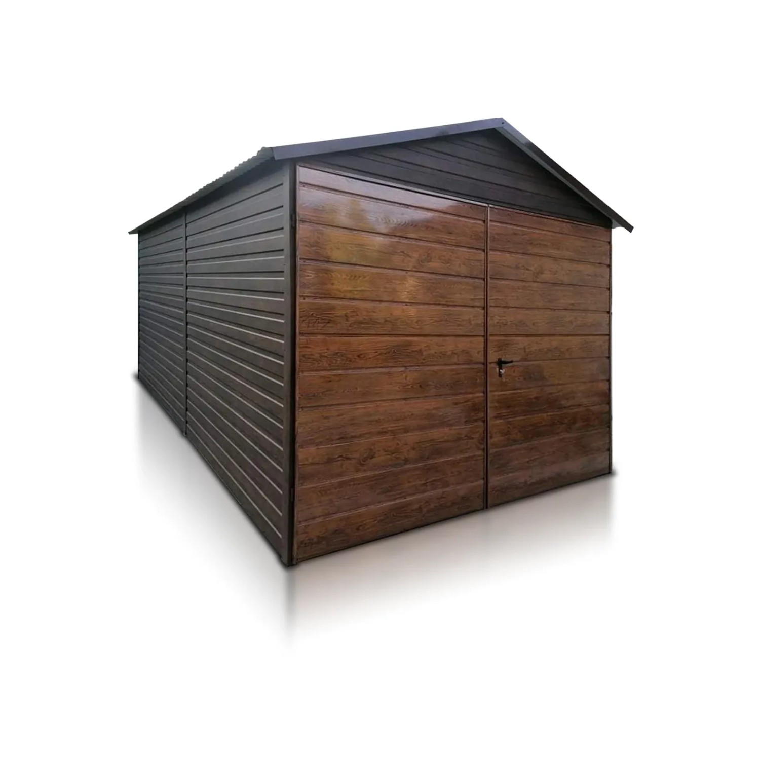 Liderstal Einzelgarage Premium aus Blech 300 x 500 cm Satteldach Doppelflügeltor Holzoptik
