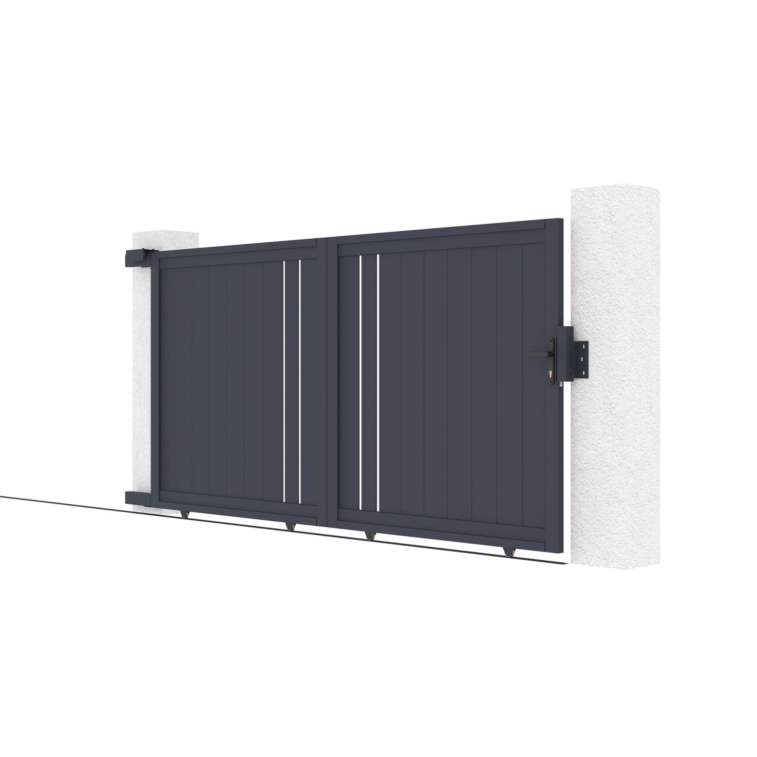 Graues Casanoov Aluminium Schiebetor Giona 3M, Ansicht von vorn.