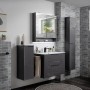 Modernes Badezimmer-Set mit Fackelmann Luna Hochschrank in Anthrazit, Waschtisch und Spiegelschrank.