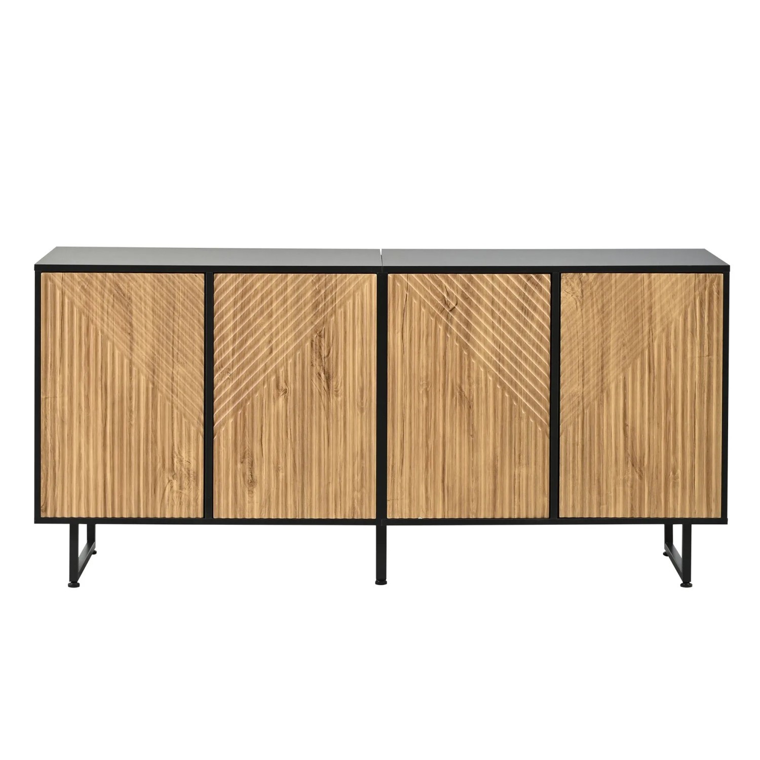 Merax Sideboard 160x40x75 cm 4 Türen Stauraumschrank Schwarz Holzoptik