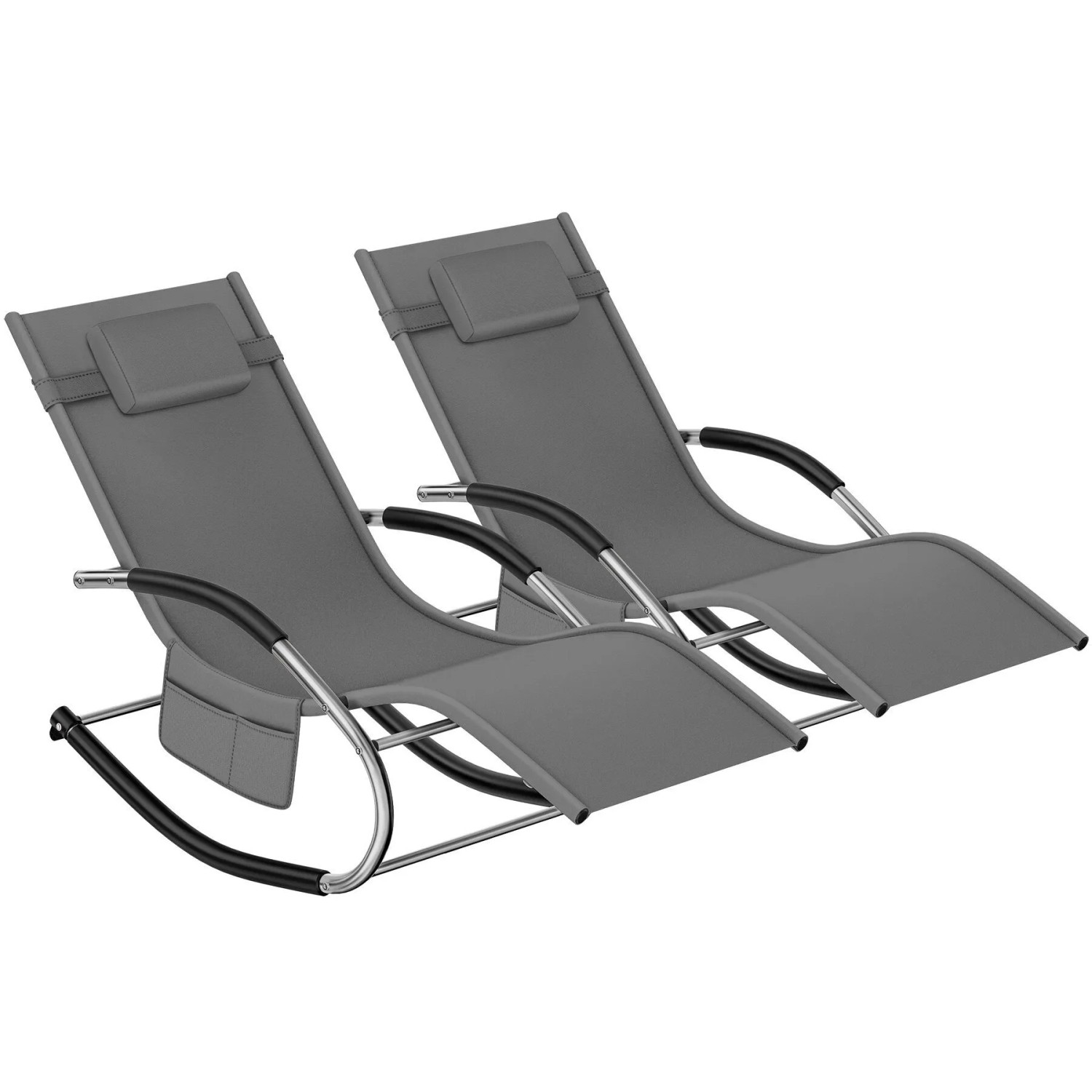 Tectake Sonnenliege Taya Ergonomisch  Mit Komfort Schwingbewegung Geschwungene Armlehnen Mit Schaumstoffpolsterung 2Er Set 142 x 62 x 92 cm Grau