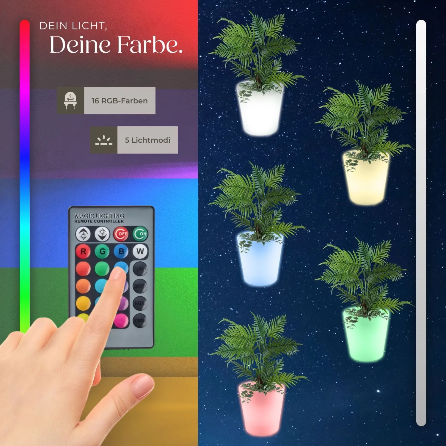 Tectake Leuchtzylinder Luminous Curve Cooler mit LED-Beleuchtung, zeigt 16 RGB-Farben und 5 Lichtmodi, per Fernbedienung.