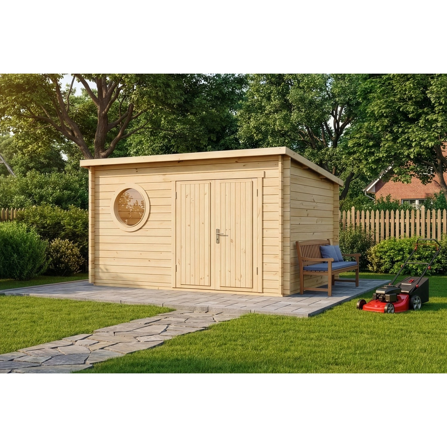 Alpholz Holz-Gartenhaus Maria Rondo B 400x320cm Naturbelassen 34mm Wandstärke