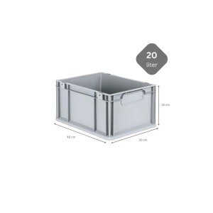 Graue 20L Eurobox mit Deckel, PROREGAL Aufbewahrungsbox, 30x40x22cm.