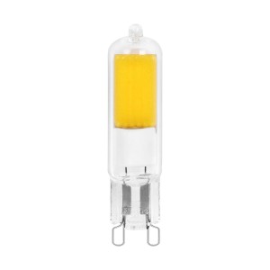 Transparente G9 LED Lampe mit Stiftsockel aus Glas, warmweiß.
