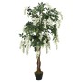 Künstlicher Glyzinienbaum, 200 cm hoch, mit weißen Blüten und grünen Blättern im Topf.