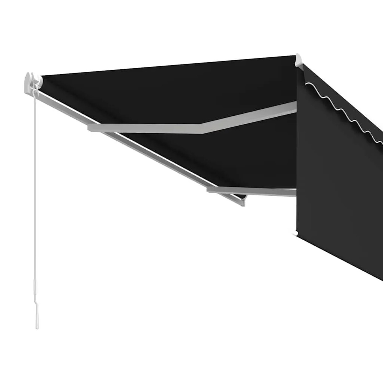 Manuelle Anthrazit-Markise mit weißem Alurahmen und Rollo, 3,5x2,5 m, für Terrasse und Balkon.
