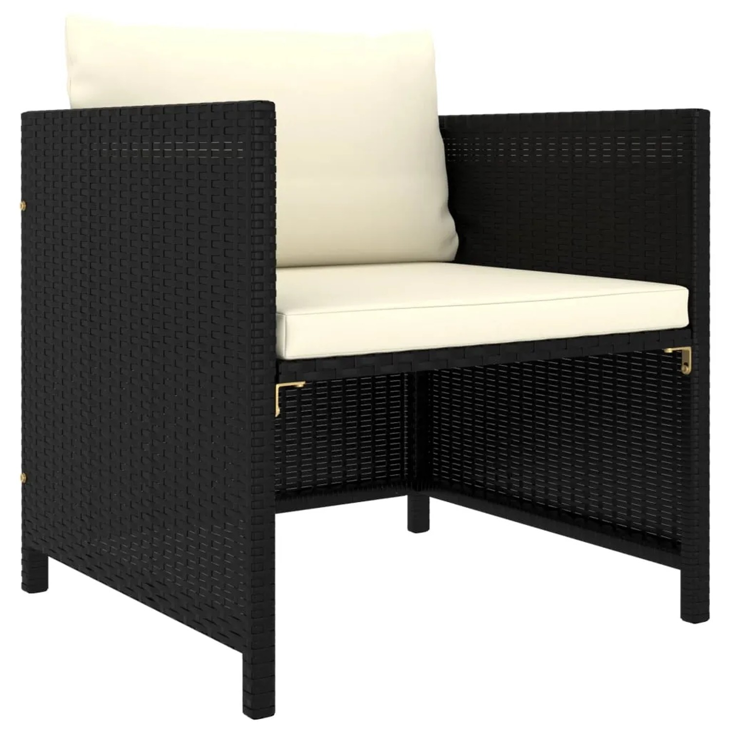 Schwarzes vidaXL Gartenmöbel Lounge-Set, 7-teilig, mit cremefarbenen Kissen. Einzelner Sessel aus Polyrattan.