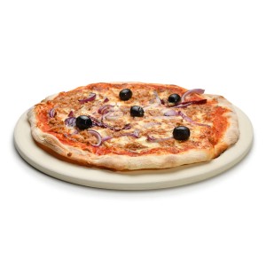 Pizza auf Taino Pizzastein aus Cordierit, rund, 30cm. Ideal für Grill und Ofen.