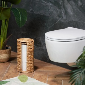 Relaxdays Toilettenpapier Aufbewahrung Wasserhyazinthe Eisen Natur mit Deckel für 3 Rollen 34 cm x 18 cm 0,6 kg