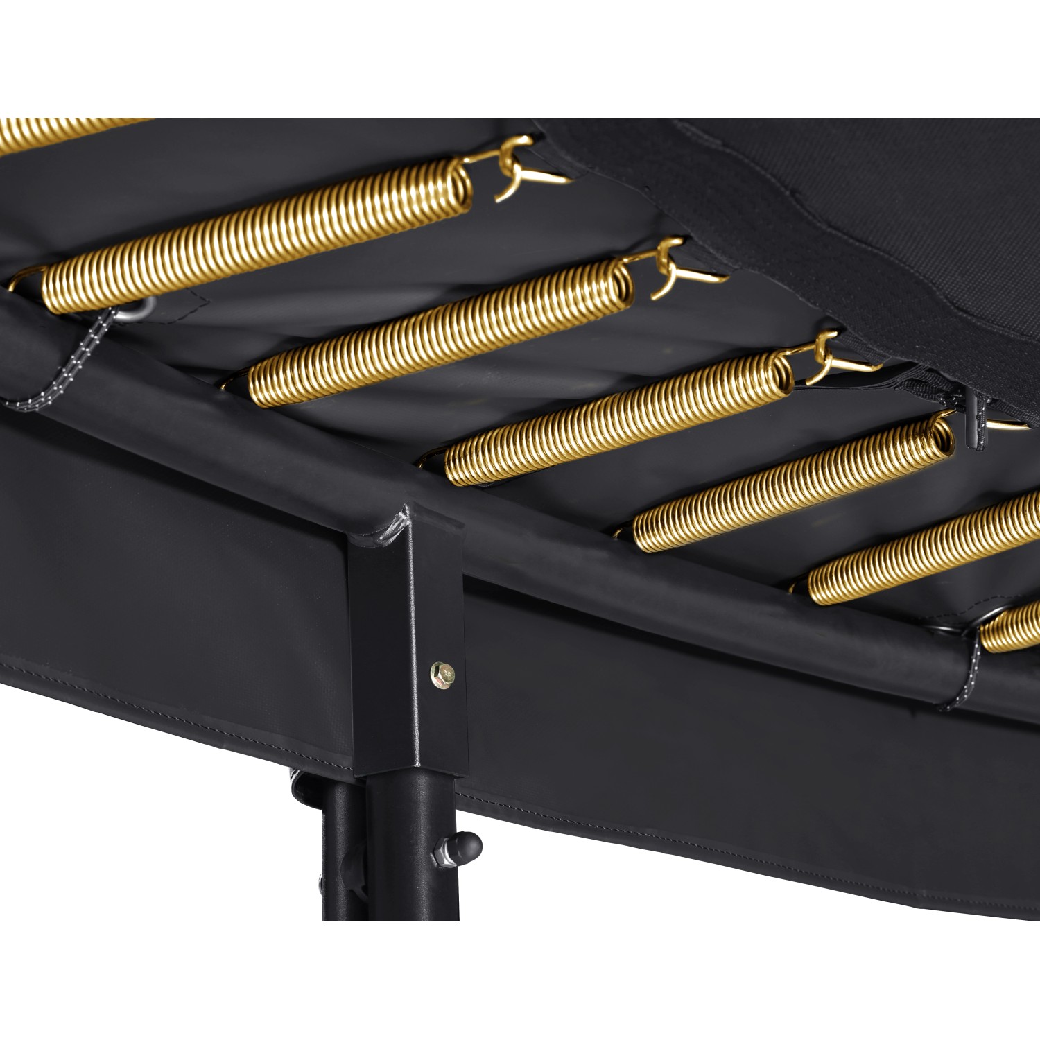 Detailaufnahme Federn und Rahmen vom schwarzen Salta Trampolin First Class ø 305 cm.
