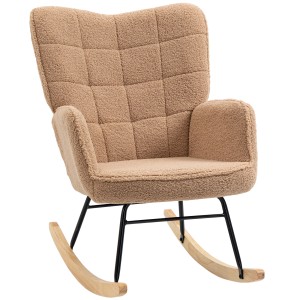 Beiger Schaukelstuhl mit Holzkufen, Teddyfell-Bezug, für Esszimmer oder Wohnbereich.