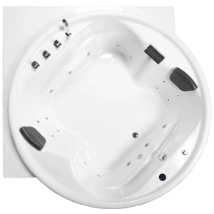 Basera® Gomera Podest-Whirlpool Badewanne XXL, Eck-Whirlpool mit Düsen und Kopfstützen, 186x186 cm.