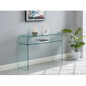 Moderner Vente-unique Konsolentisch Stileos aus transparentem Sicherheitsglas, 110 cm, mit Ablagefach.