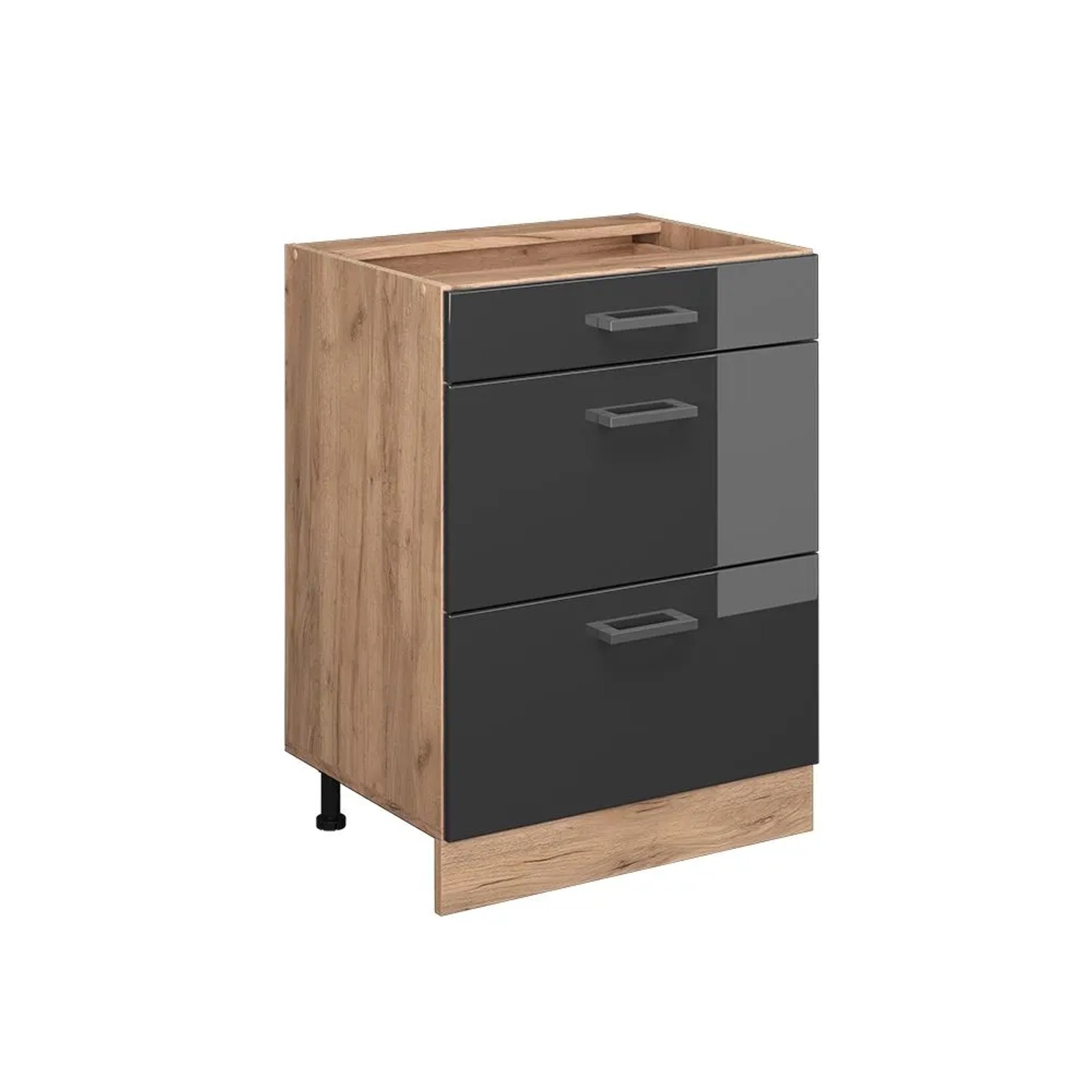 Vicco Küchenunterschrank R-Line Anthrazit Hochglanz Goldkraft Eiche 60 cm mit Schubladen ohne Arbeitsplatte
