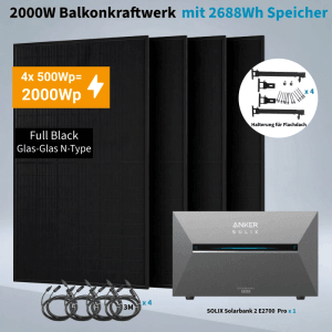 Anker SOLIX 2.000 W Balkonkraftwerk mit Solarbank 3 Pro Mit Halterung für Flachdach