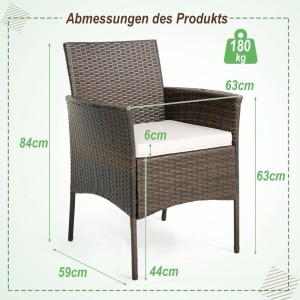 Costway 4er-Set Rattanstühle für Draußen mit Sitzkissen & Metallrahmen