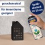 Belton Free AQUAcolours Buntlack Tiefschwarz, RAL 9005, 400ml Dose neben Deko-Haus.