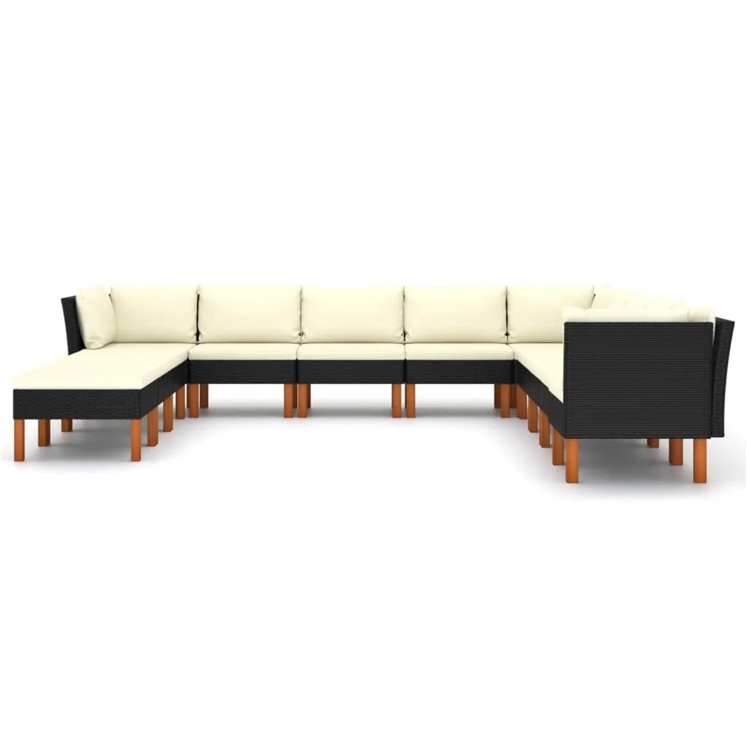Schwarzes 12-tlg. Garten Lounge Set aus Rattan mit cremeweißen Kissen.