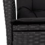 Detailansicht: Schwarzer Gartenstuhl aus Poly Rattan mit Kissen, Teil der 5-tlg. Essgruppe.
