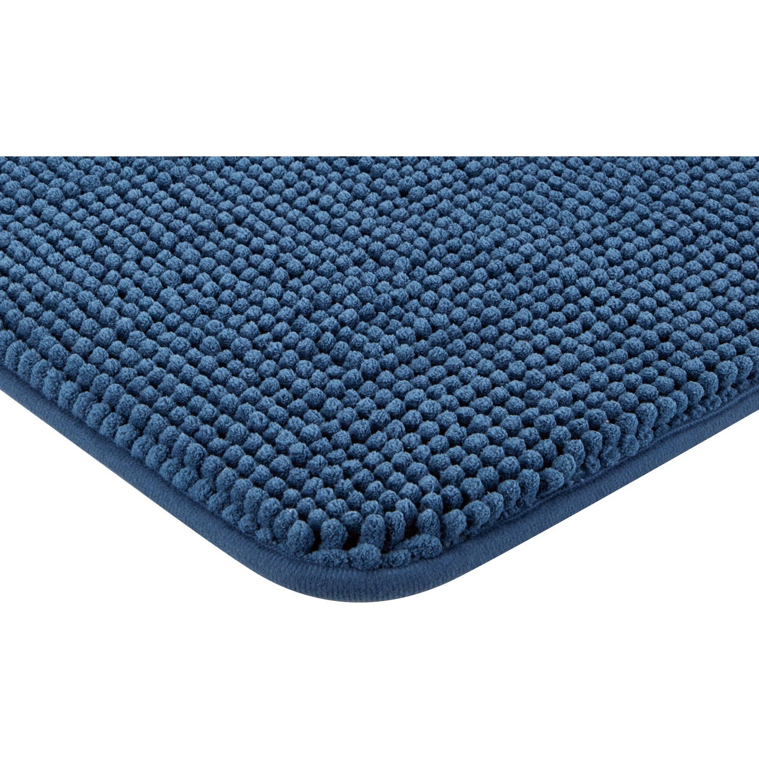 Dunkelblaue baliv Badematte (50x80 cm) aus Polyester, Detailaufnahme der Textur.