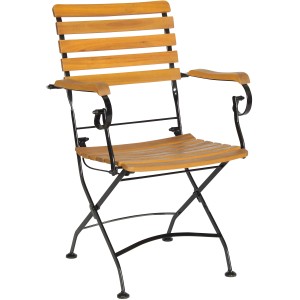 Acamp Lindau Klappsessel aus Teakholz und schwarzem Metall, Teil des Gartenmöbel-Sets.