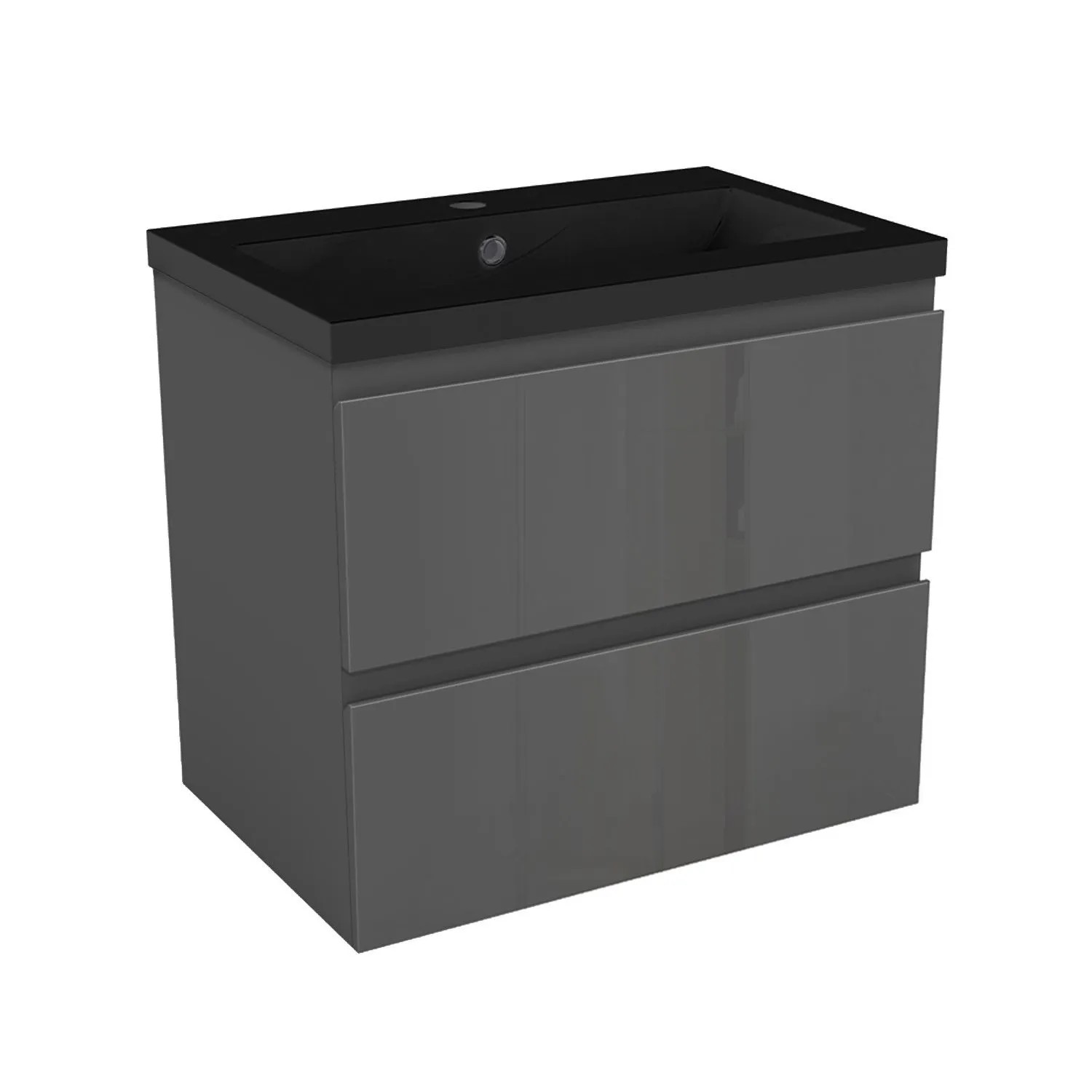 AICA Badmöbel Aalst 60 cm Schwarz Waschtisch mit Unterschrank Hochglanz Anthrazit Grifflos Softclose Schubladen 2 tlg.