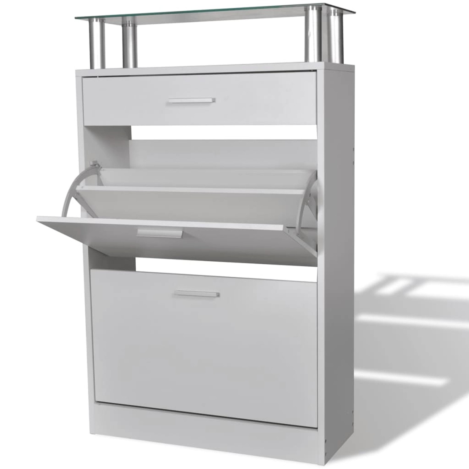 vidaXL Schuhschrank mit Schubfach und Oberem Glasregal Holz Weiß 241244 günstig online kaufen