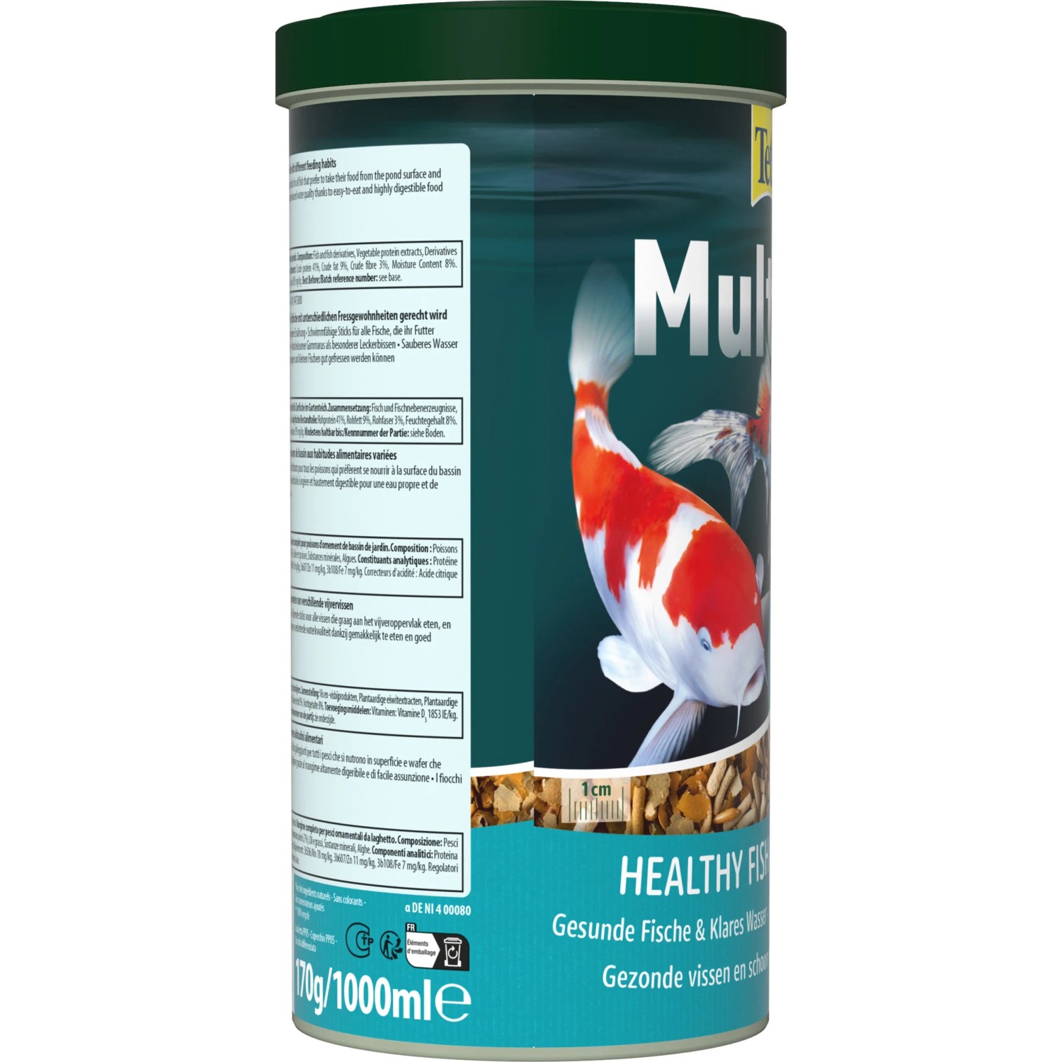 Tetra Pond Fischfutter Multi Mix 1 l Dose mit Koi Karpfen. Teichfutter für gesunde Fische.