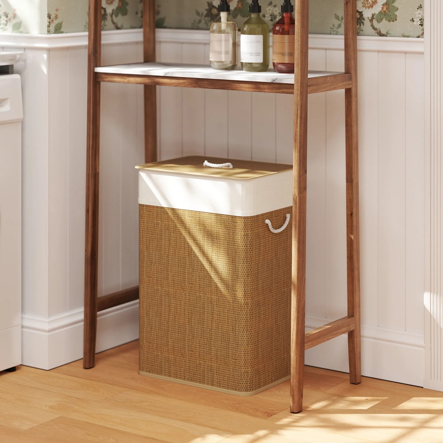 HOMCOM Wschekorb mit Deckel Bambus 40 x 30 x 60 cm Braun kaufen bei OBI