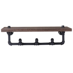 MCW Wandgarderobe C45 im Industrie-Design mit Ablage aus Holz und 3 Haken aus Metall.