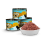 Lucky Lou Katzen-Nassfutter Adult Geflügel & Hirsch, 200g Dosen und Schale mit Futter.