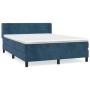 Boxspringbett dunkelblau (140x190 cm) mit Samtbezug, Matratze und Topper.