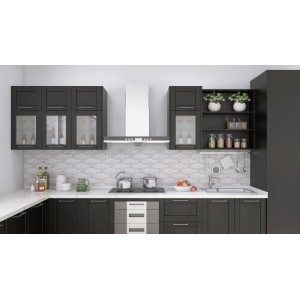 Moderne Küche mit weißen Wandfliesen Loft 7,5x30 cm im Vintage-Stil.