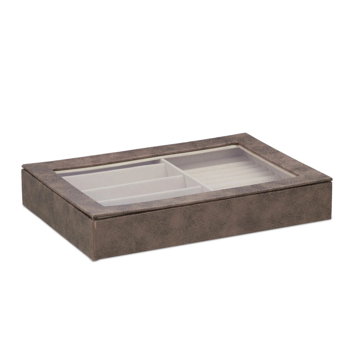Relaxdays Schmuckkästchen MDF Samt Braun mit Sichtfenster 5 cm x 30 cm x 21 cm 0,6 kg