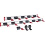 Bruns Gerätehalter Set: 2 silberne Aluminiumschienen (100, 75 cm) mit schwarzen/roten Klemmen und 2 Haken für Werkstatt/Garten.