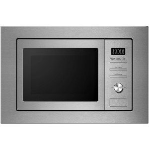 PKM Einbau-Mikrowelle MW820-EBM im Edelstahl-Look mit digitaler Anzeige und Drehteller.