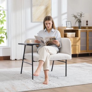 PXloue Stühle Einzelsessel mit Beistelltisch Chenille Sessel mit Seitentaschen für Wohnzimmer Beige