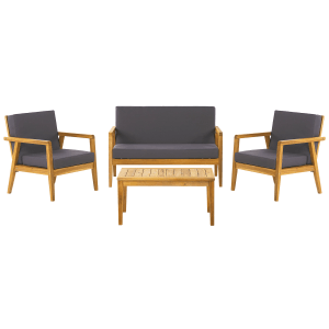 Beliani Lounge Set PALLANO, dunkelgrau, aus Akazienholz mit Sofa, Sesseln und Tisch für den Garten.